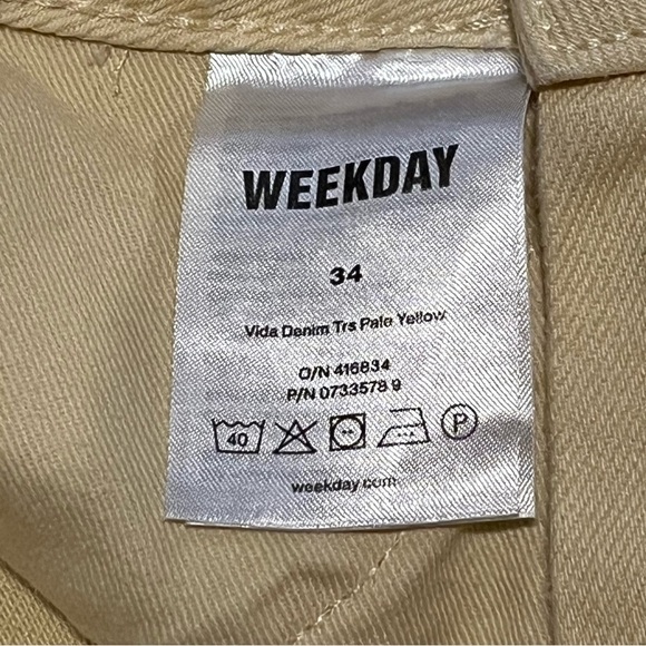 Weekday Jeans Womens Size 34 Yellow Wide Leg High Rise Cropped Vida Denim - Picture 4 of 11